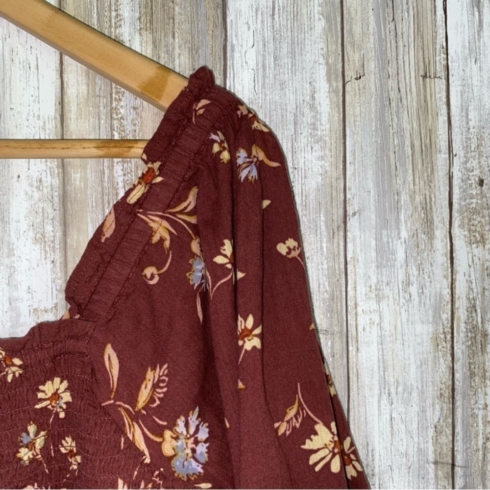 NWT Madewell Lucie Maroon Floral Smocked Square Neck Blouse Size 2 Boho - Picture 4 of 4